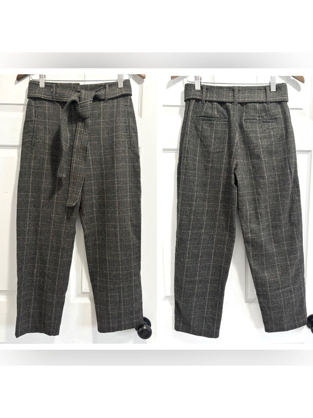 Aritzia Wilfred Jallade Tie Front Plaid Pants Wool Cashmere Blend Trousers Sz 4